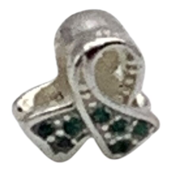 Charmed Craft 925 Sterling Silver Ribbon Pendant Green Crystals Cancer Awareness - Picture 8 of 8